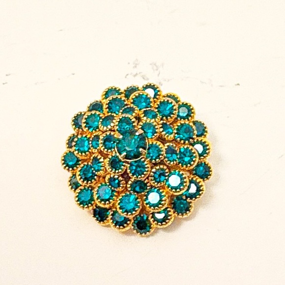 Vintage emerald-teal rhinestone cluster brooch - Picture 9 of 13